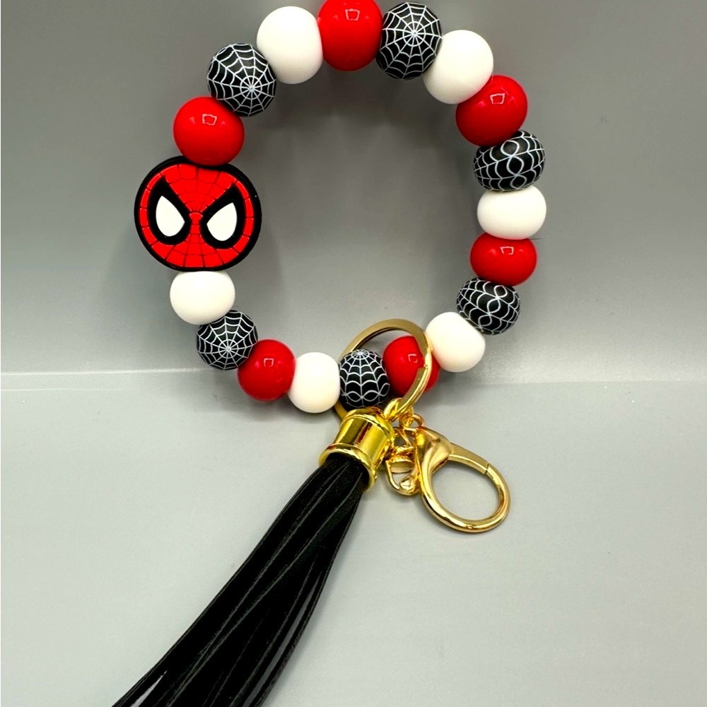Spider-Man Silicone Beaded Keychain Bracelet, Hands Free Wristlet, Handmade